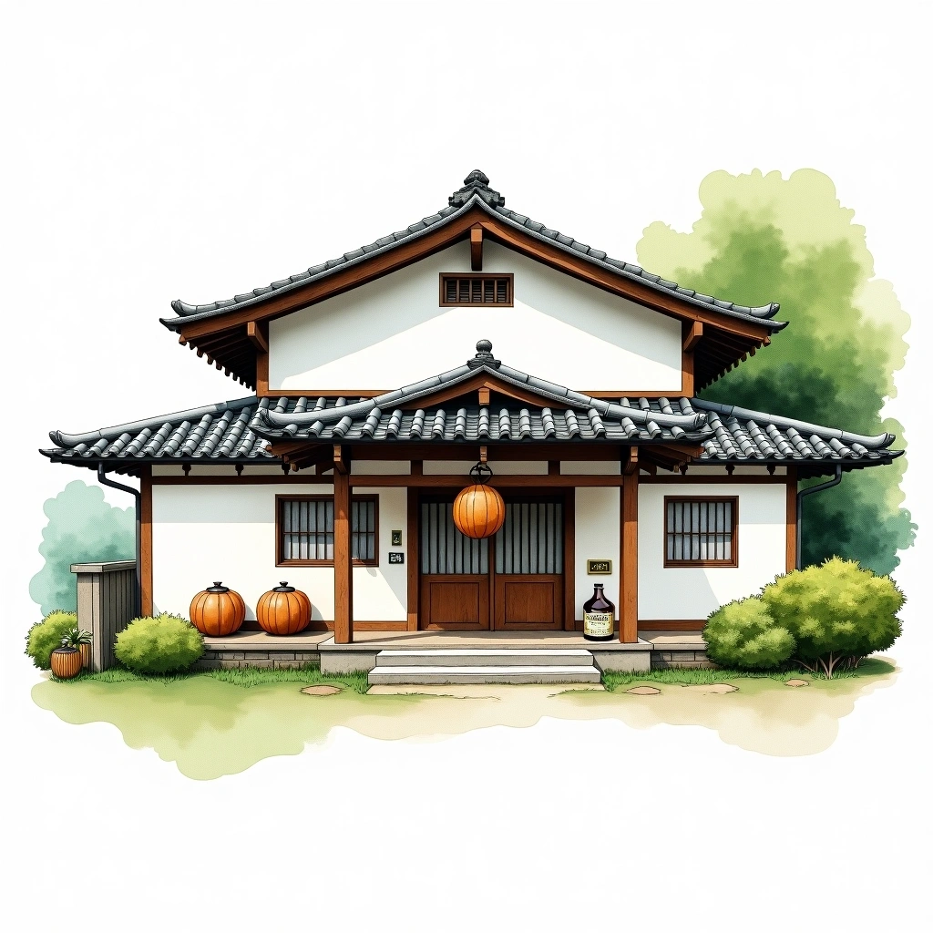 Tamanohikari Sake Brewing sake brewery — watercolor illustration