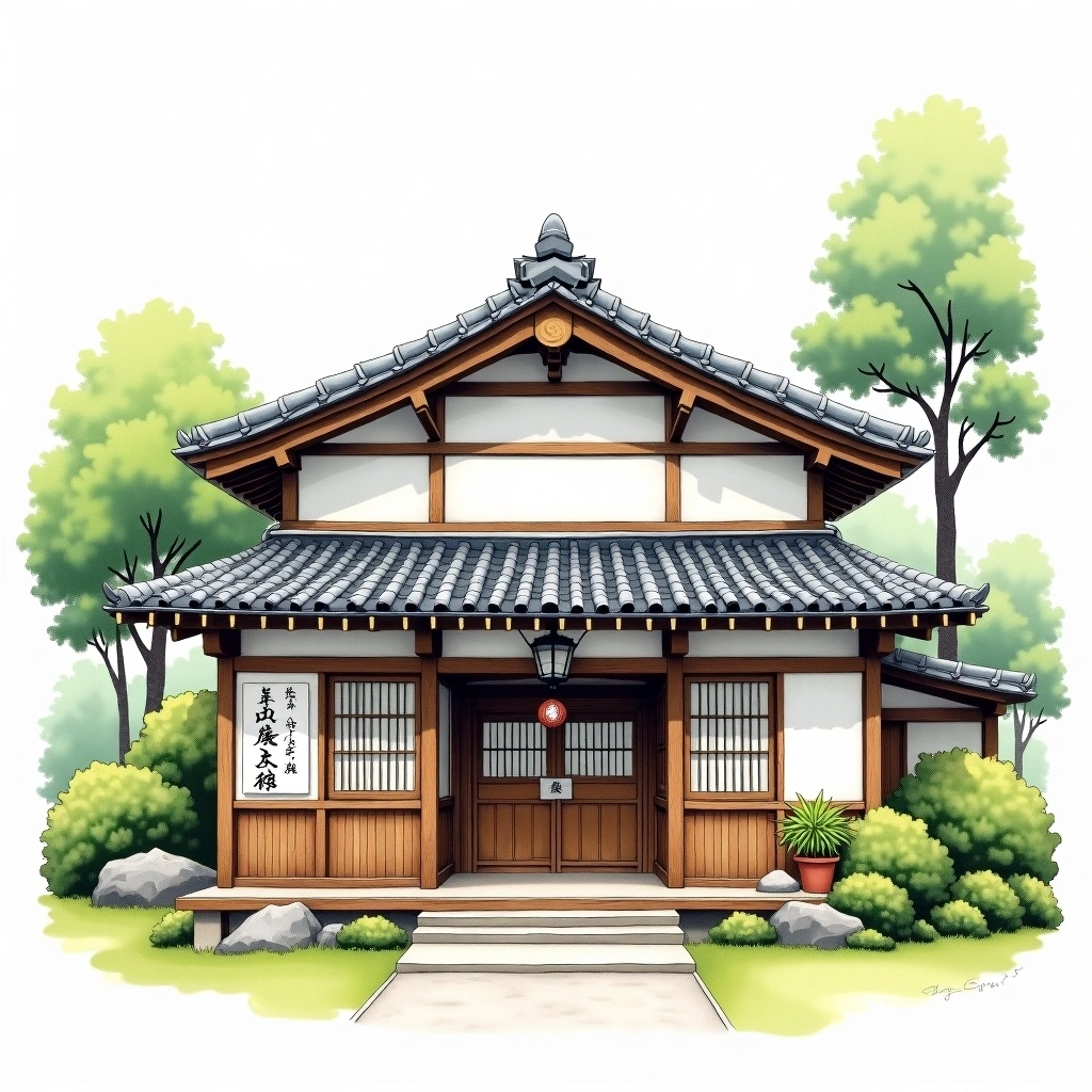 Tatsuriki / Honda Shoten sake brewery — watercolor illustration