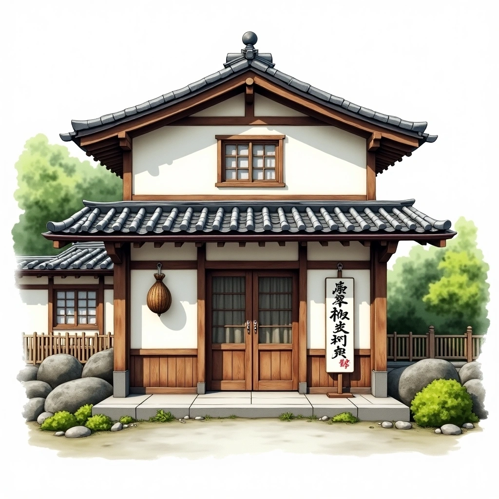 Shata Shuzo sake brewery — watercolor illustration