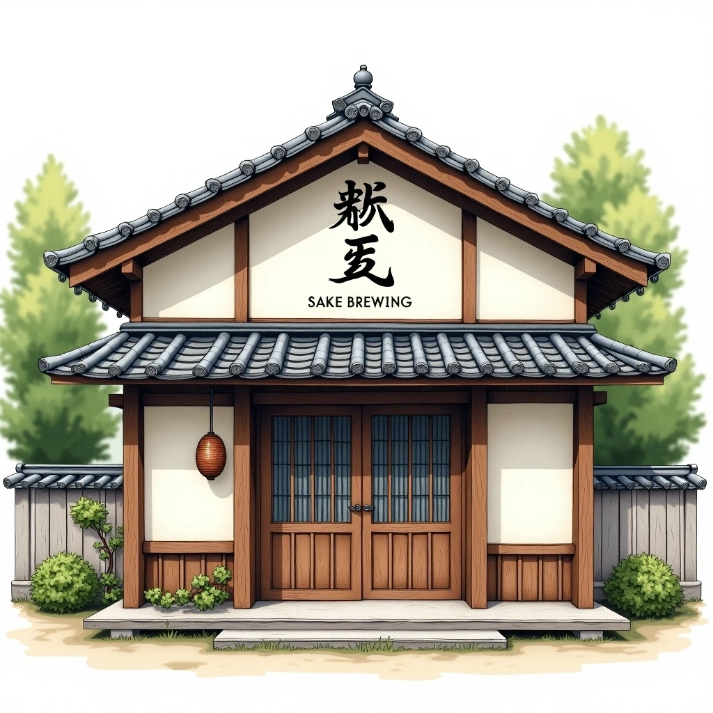 Tenzan Sake Brewing sake brewery — watercolor illustration