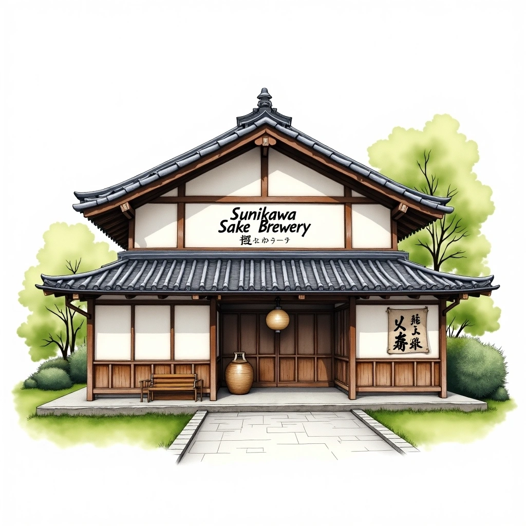 Sumikawa Sake Brewery sake brewery — watercolor illustration