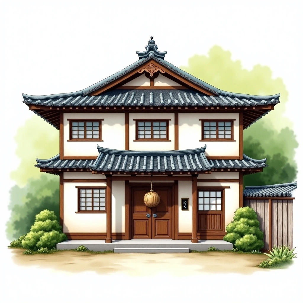 Umenoyado Sake Brewery sake brewery — watercolor illustration