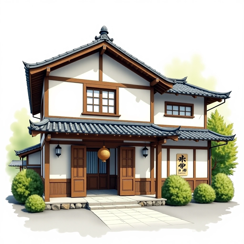 Saura Co. sake brewery — watercolor illustration