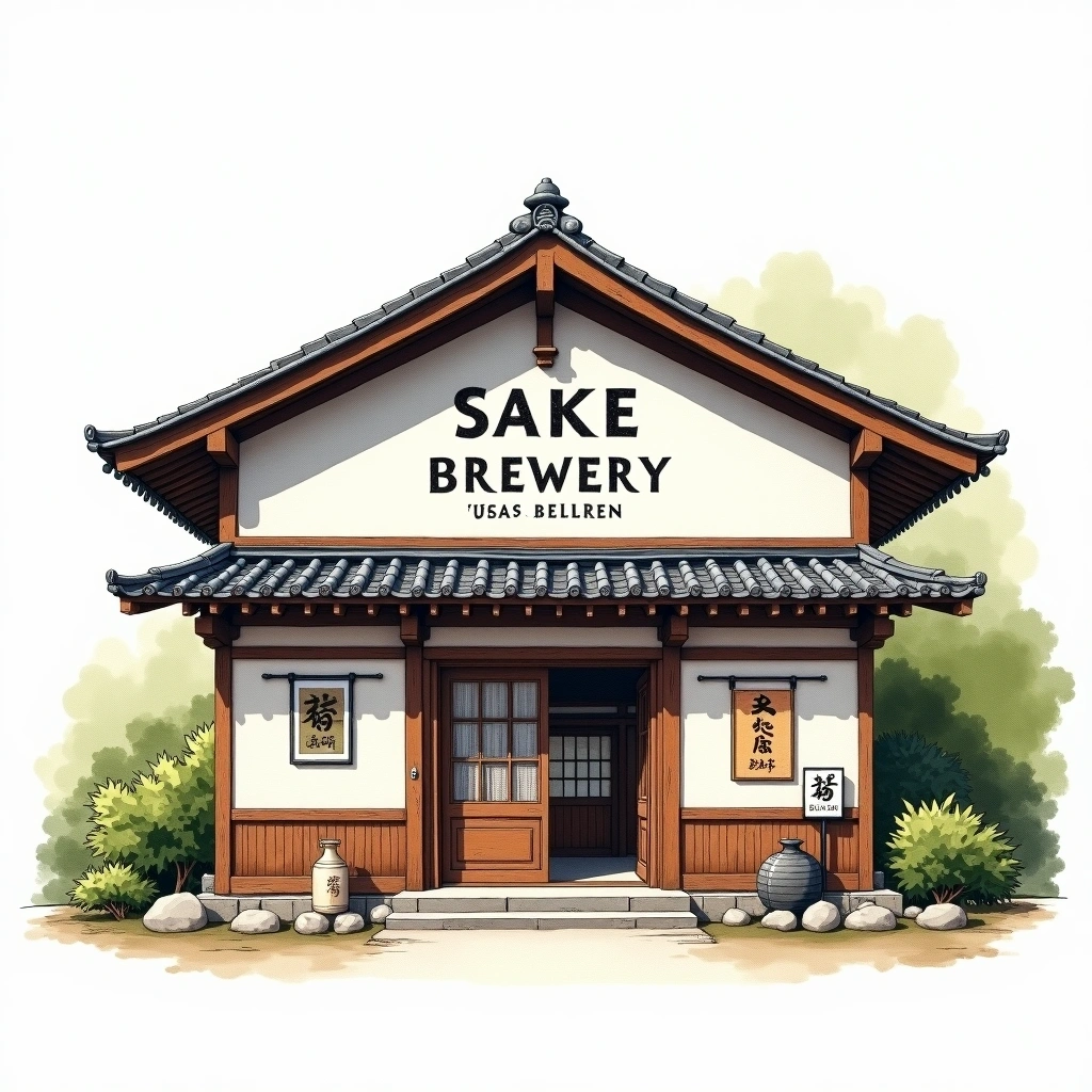 Yoshinogawa Sake Brewery sake brewery — watercolor illustration