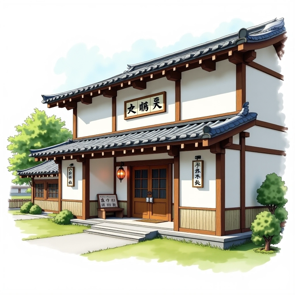 Mioya Shuzo sake brewery — watercolor illustration