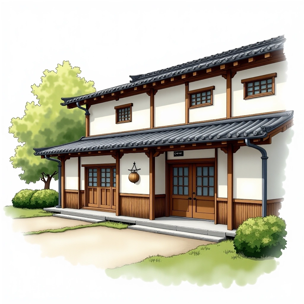 Saiya Sake Brewery sake brewery — watercolor illustration