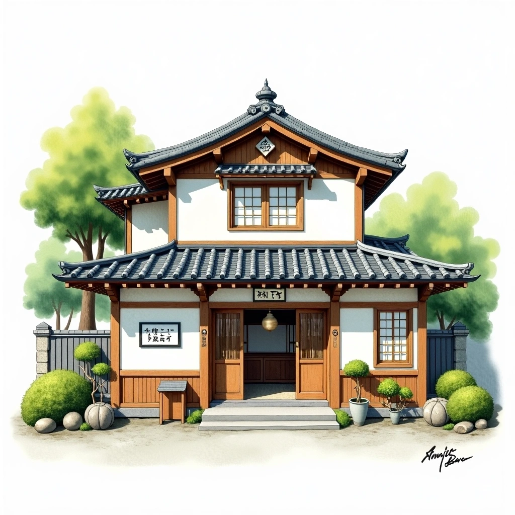 Shimizu Seizaburo Shoten sake brewery — watercolor illustration