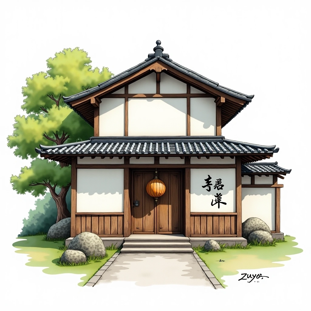 Zuiyo sake brewery — watercolor illustration