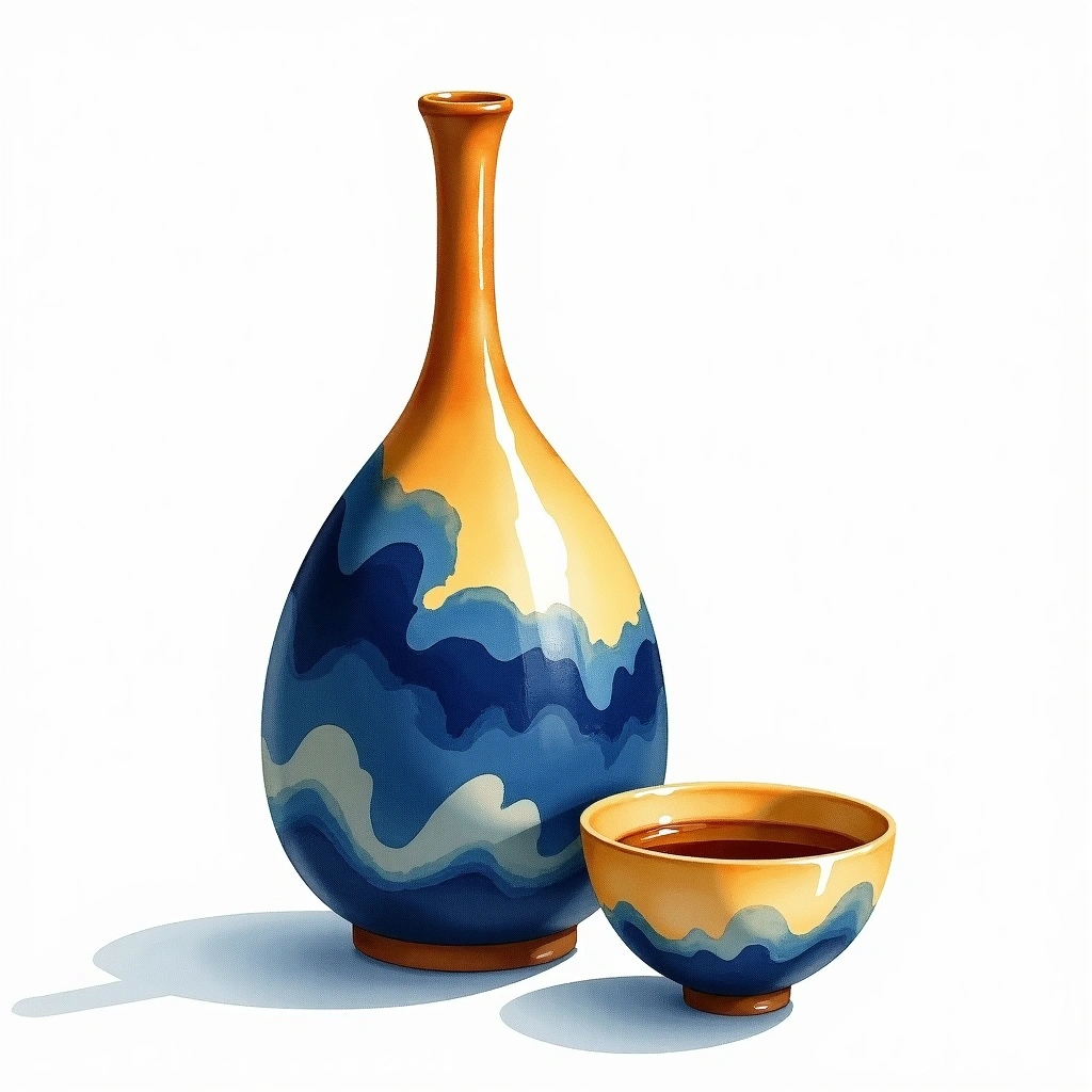 Akishika Junmai Kimoto Junmai — watercolor illustration