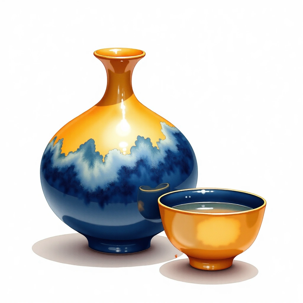 Kiku-Masamune Taru Sake Honjozo — watercolor illustration