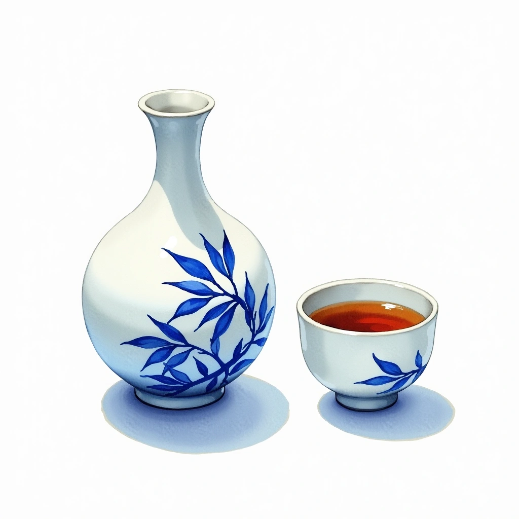 Koshi no Kanbai Chotokusen Ginjo Daiginjo — watercolor illustration