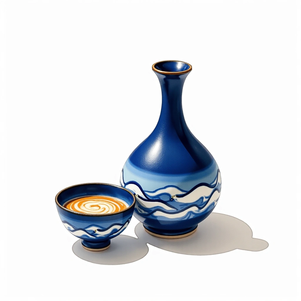 Shirakawa-Go Junmai Nigori Junmai — watercolor illustration