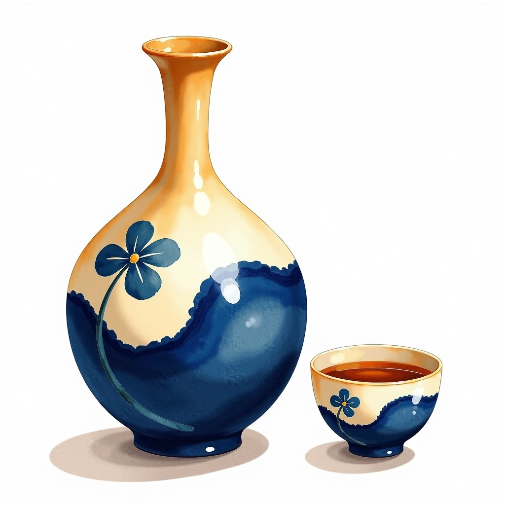 Tsukasabotan Senchu Hassaku Junmai Junmai — watercolor illustration