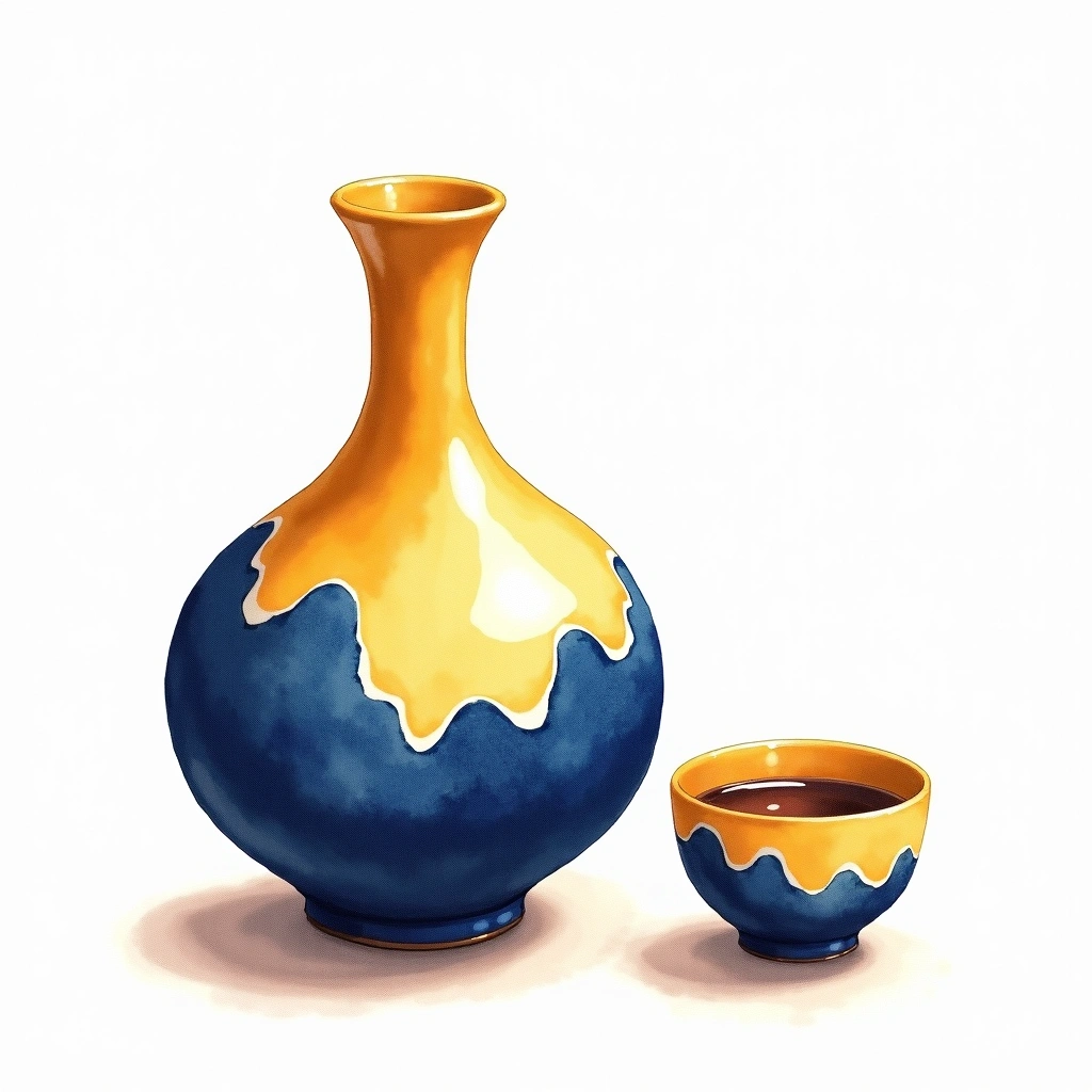 Yoshinogawa Gensen Karakuchi Honjozo Honjozo — watercolor illustration