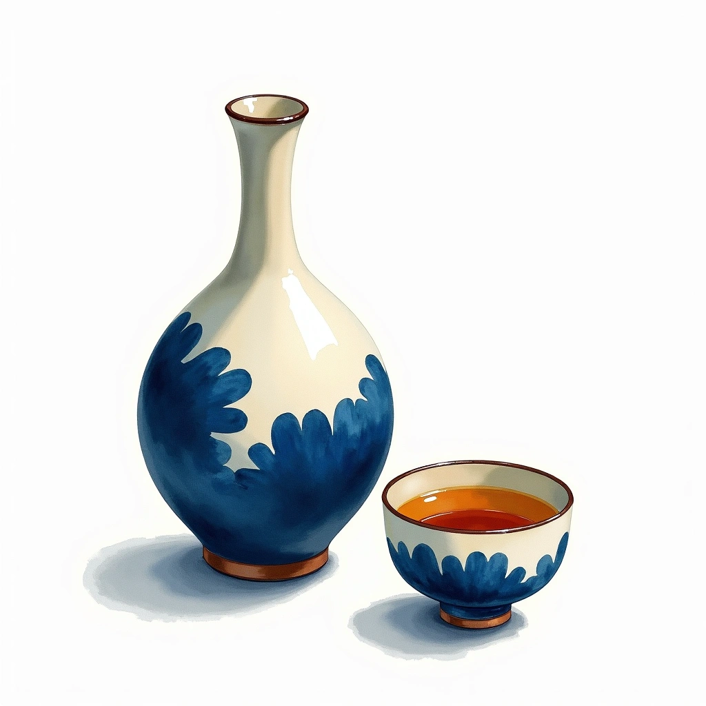 Zaku Ho no Tomo Junmai Junmai — watercolor illustration