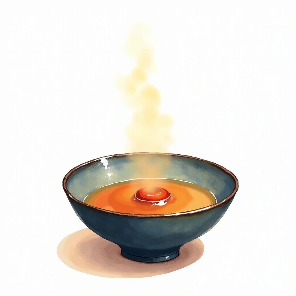 Hitohadakan (Body-warm) (人肌燗) sake serving — watercolor illustration